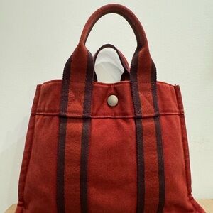 Hermes tote Red Striped Small Tote Bag